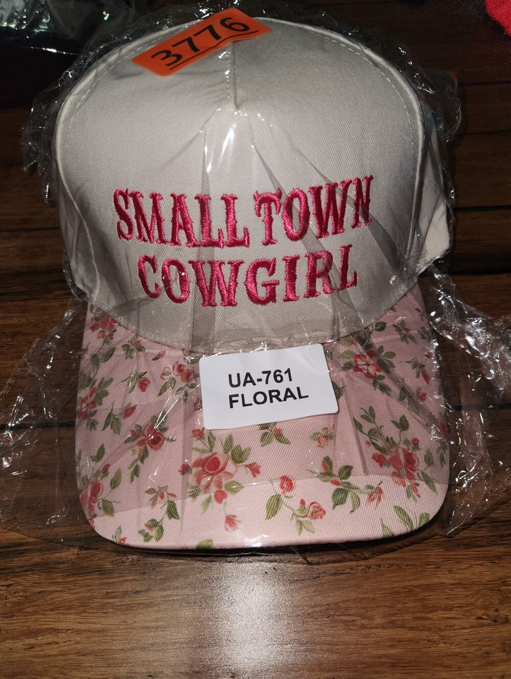 Small Town Cowgirl Floral Baseball Cap - Pink Embroidered
